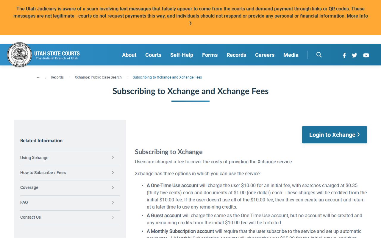 Xchange subscription options for Sanpete County records