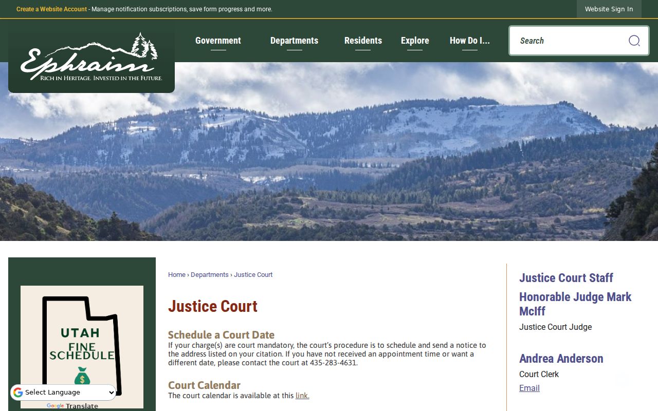 Sanpete County court dates Ephraim calendar
