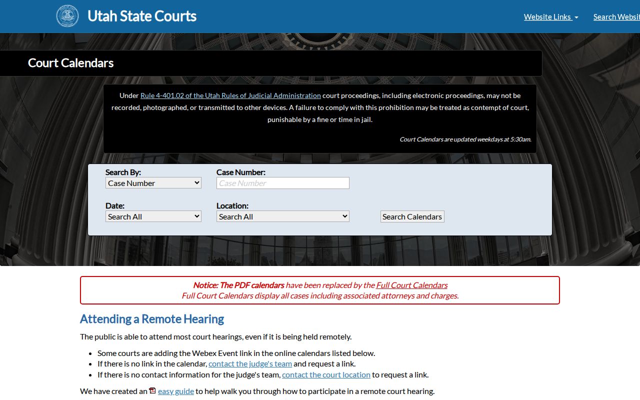 Sanpete County court dates state calendar