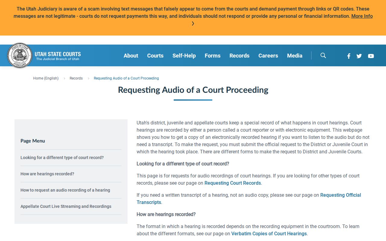 Sanpete County criminal hearing recording request