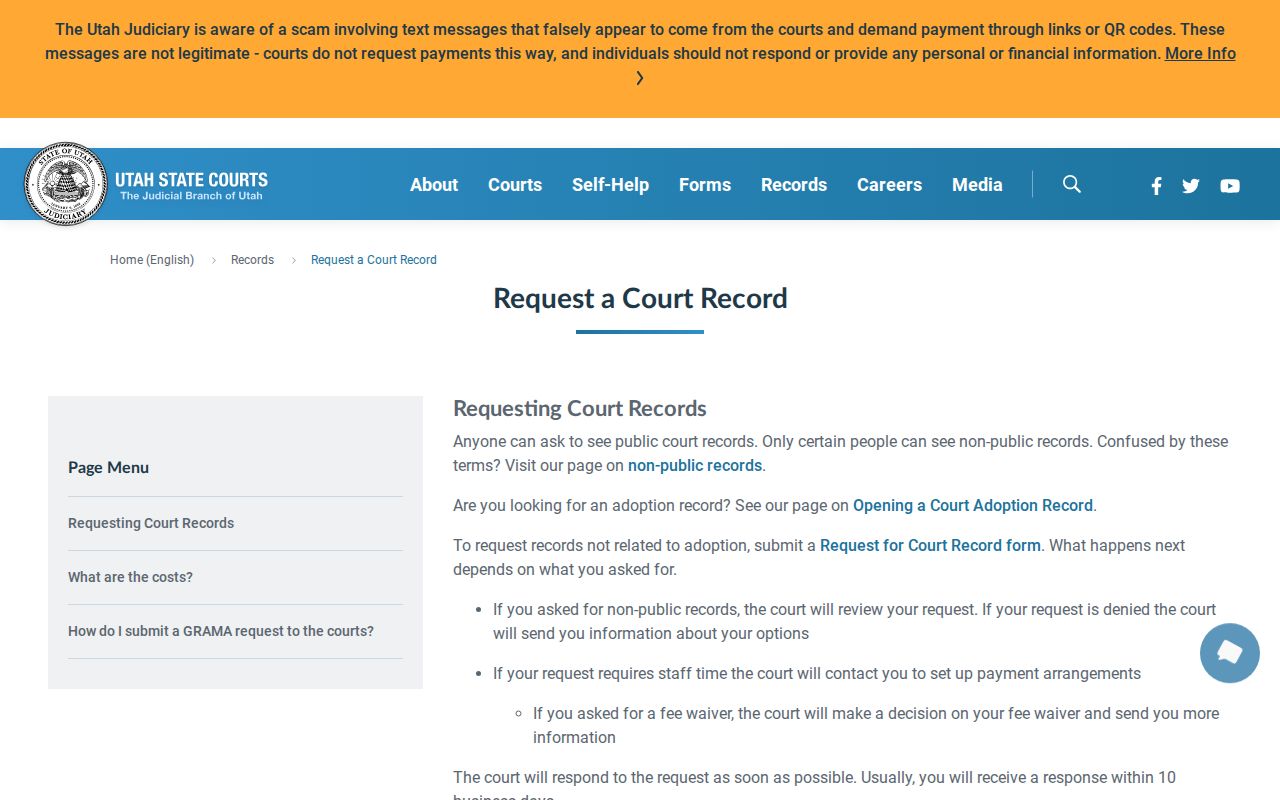 Sanpete County criminal court record request