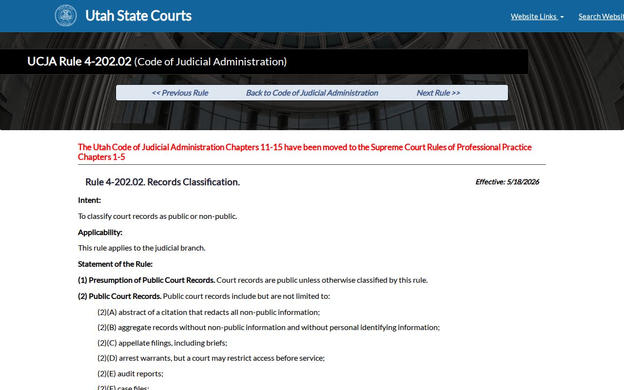 Sanpete County criminal docket access classifications