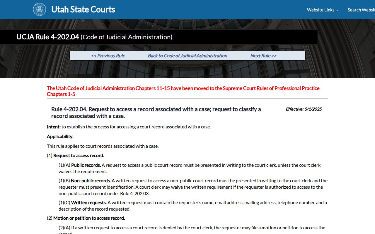 Sanpete County criminal docket written access request