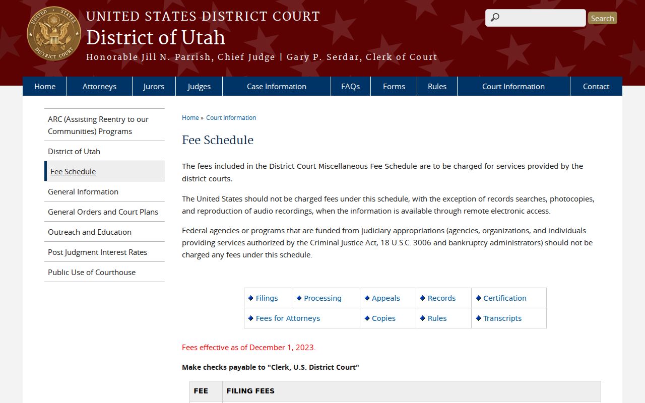 Sanpete County civil docket federal copy fees