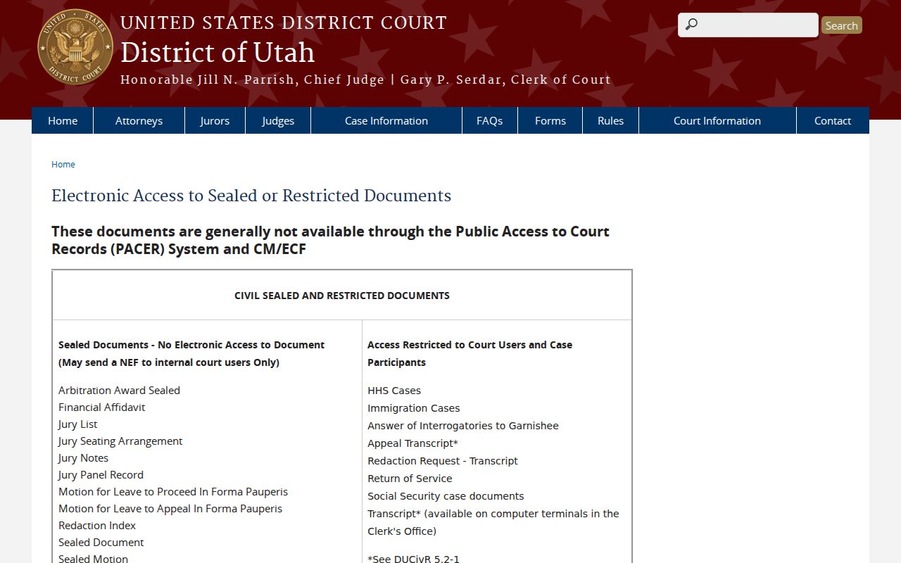 Sanpete County civil docket restricted federal documents