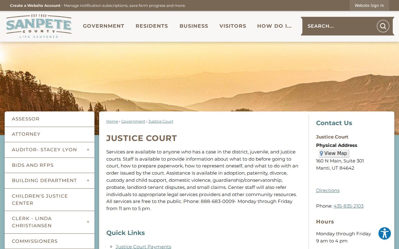 Sanpete County court docket justice court access