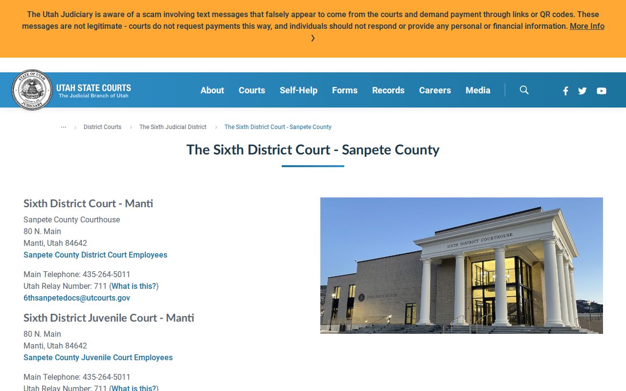 Sanpete County court docket Sixth District clerk contact